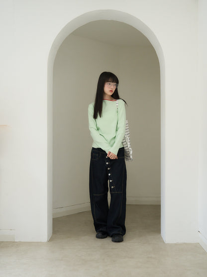 colorblock asymmetry shoulder knit