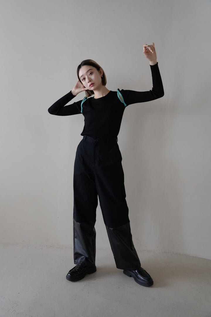 fake leather switching pants