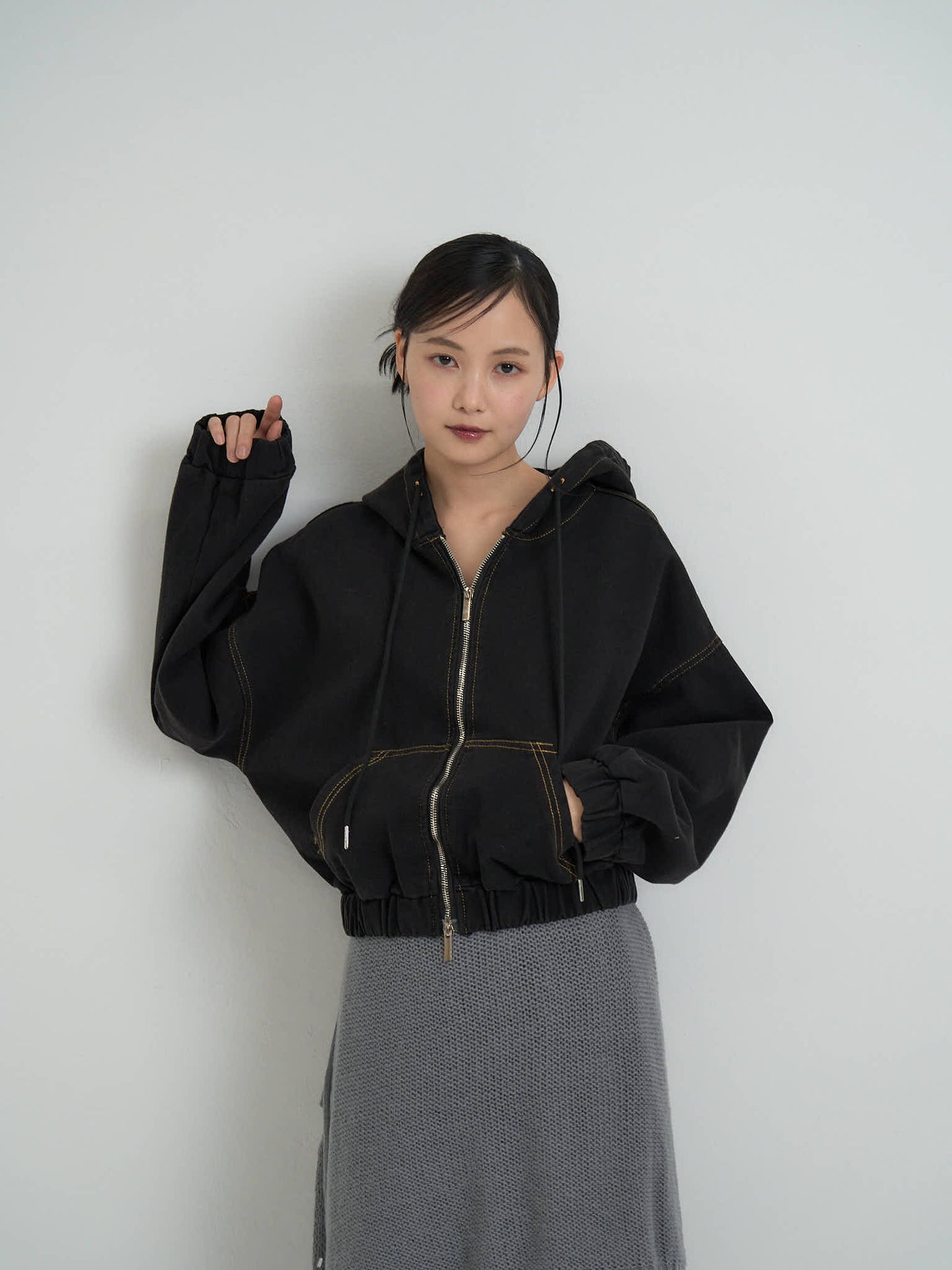 cropped denim hoodie