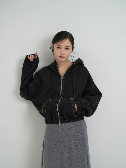 cropped denim hoodie