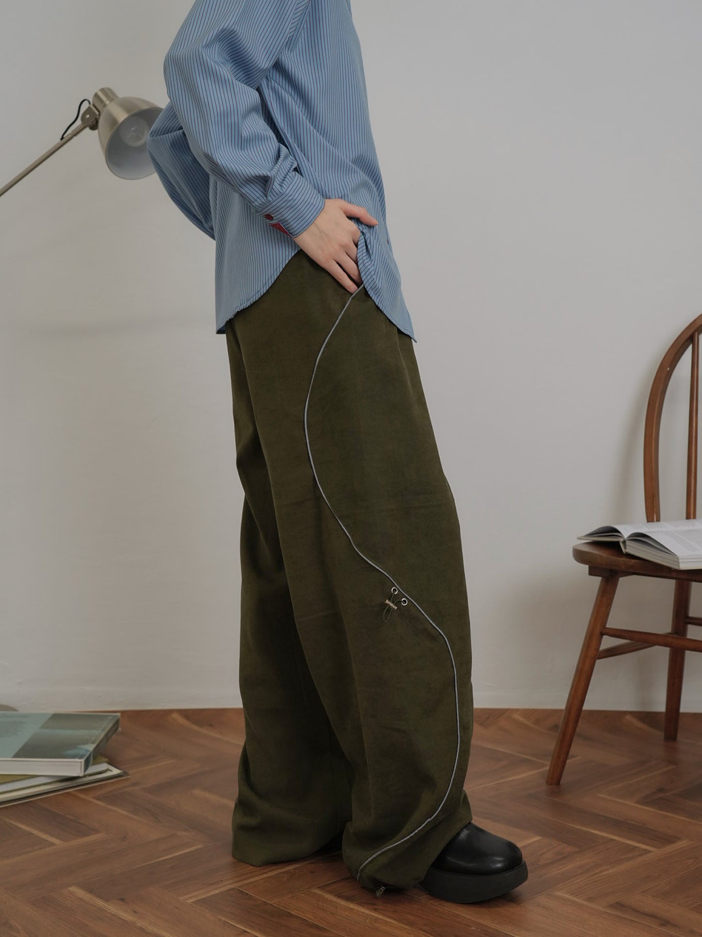 stitch line wide pants