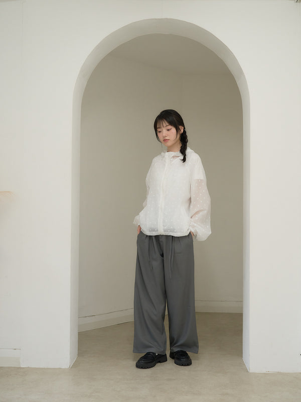 high waist ribbon wide pants