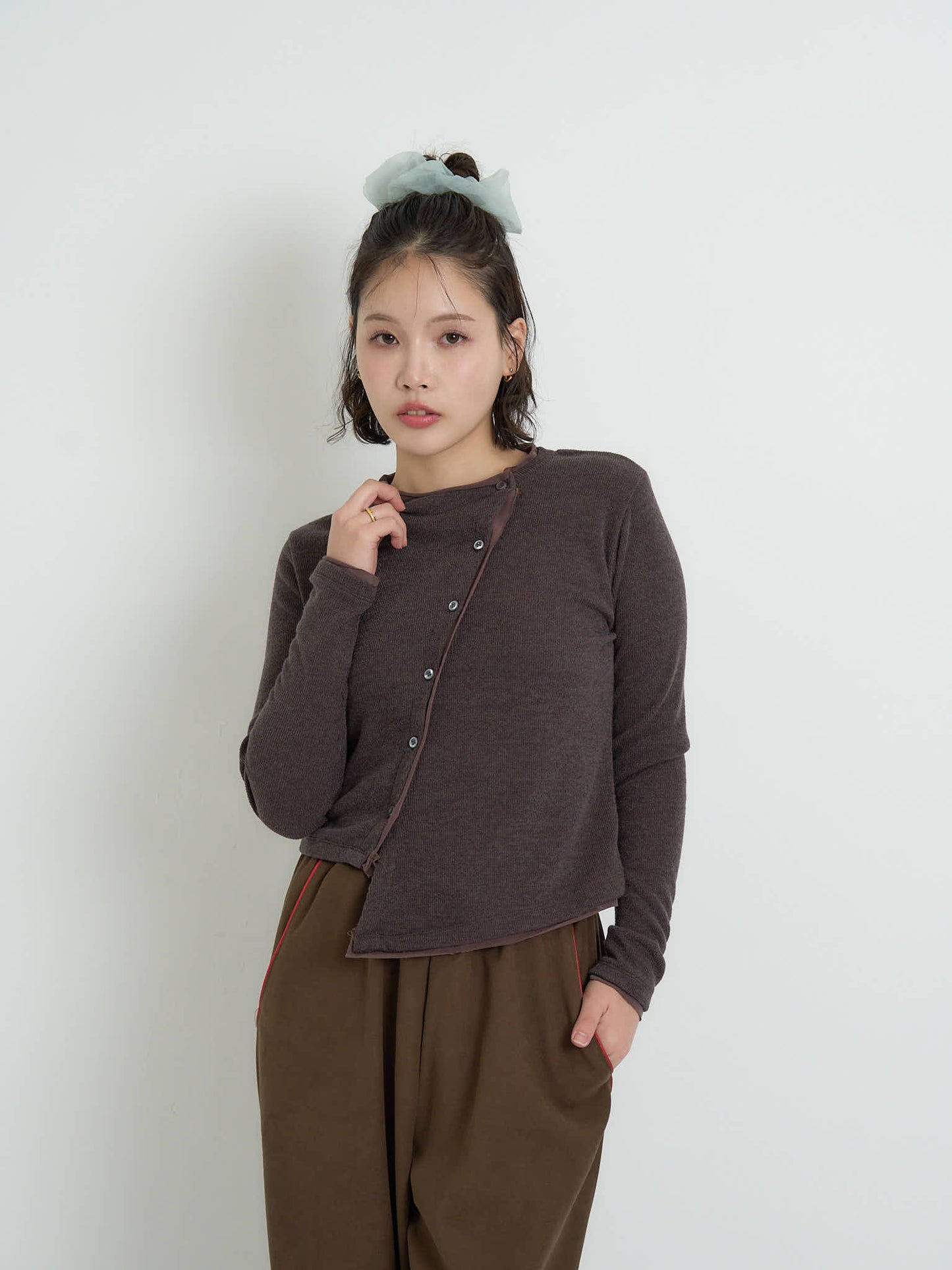 asymmetric button rib cardigan