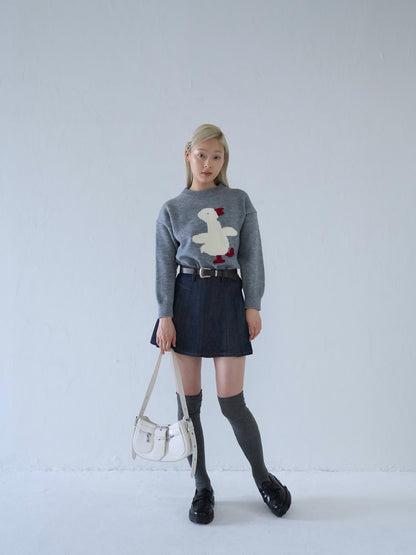 denim pleated mini skirt