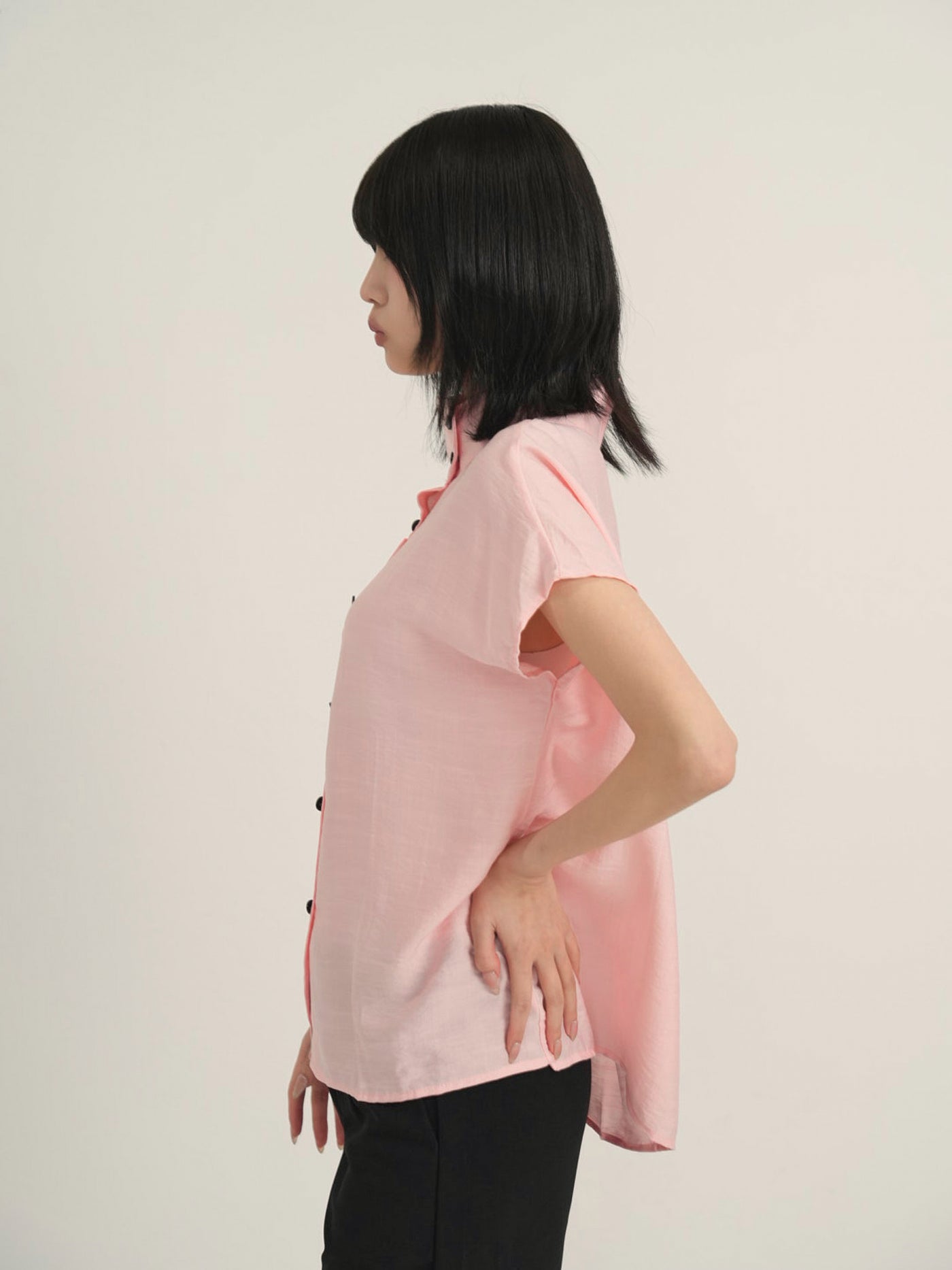 cotton linen stand collar shirt