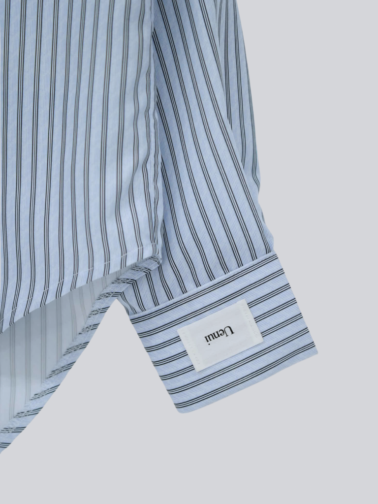 blue stripe bow tie blouse