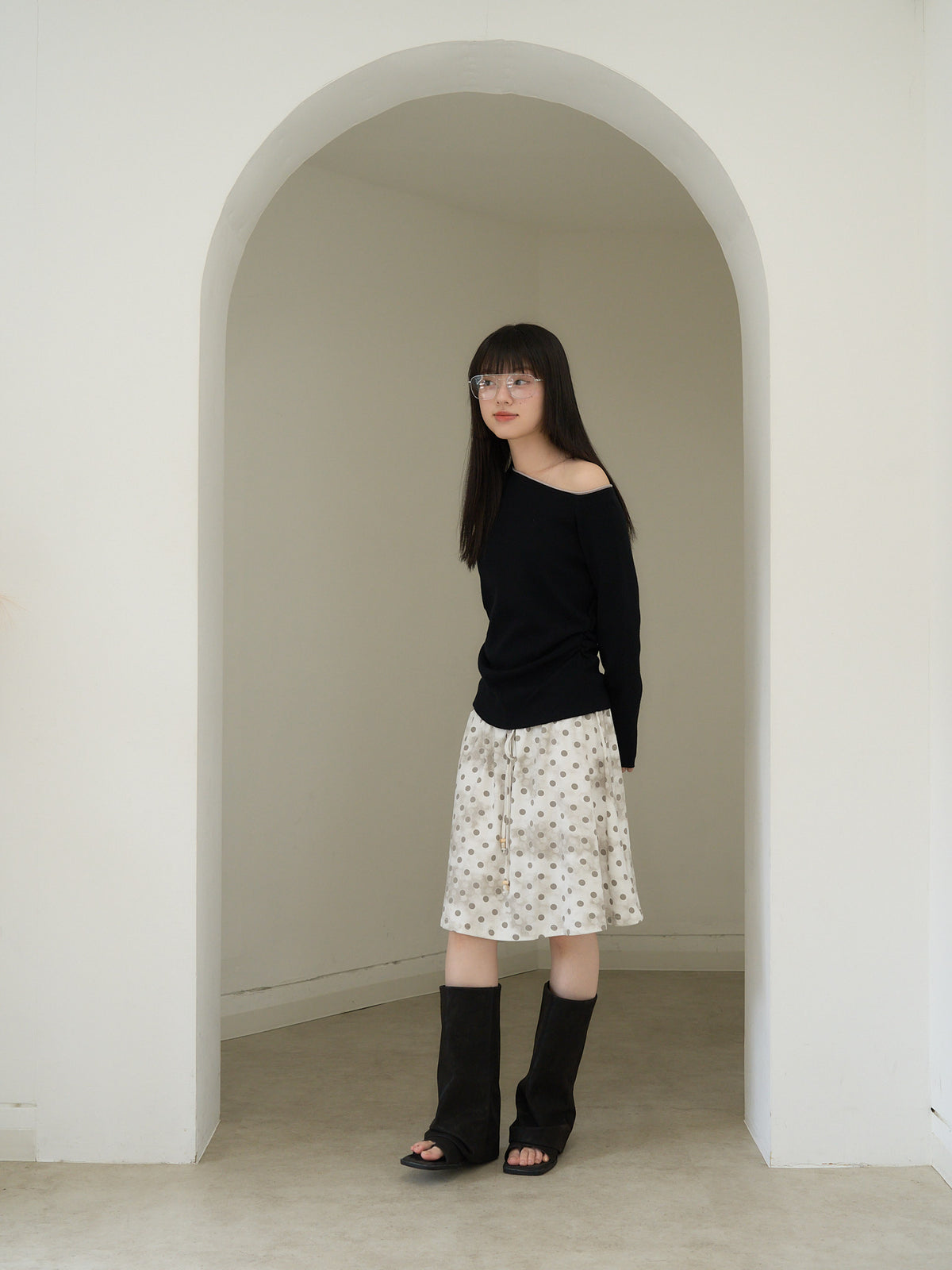 colorblock asymmetry shoulder knit