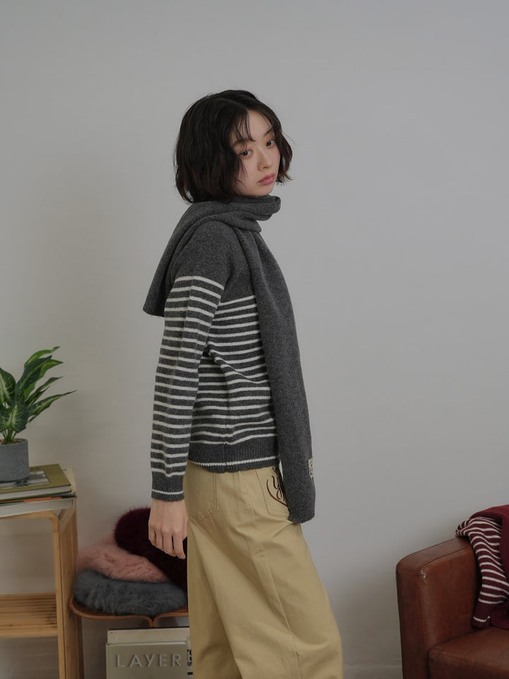 border knit top scarf set