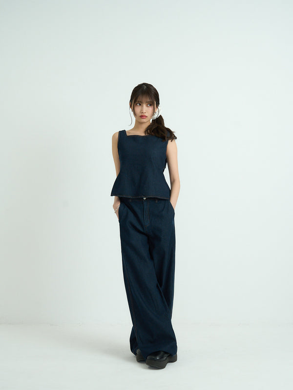 ハイウエスト ワイドデニムパンツ 大人カジュアル レディース Uenui