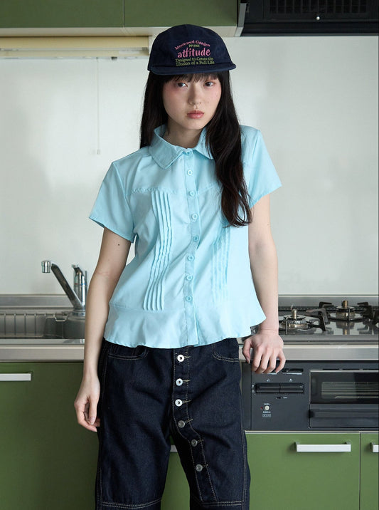 pintuck short sleeve shirt