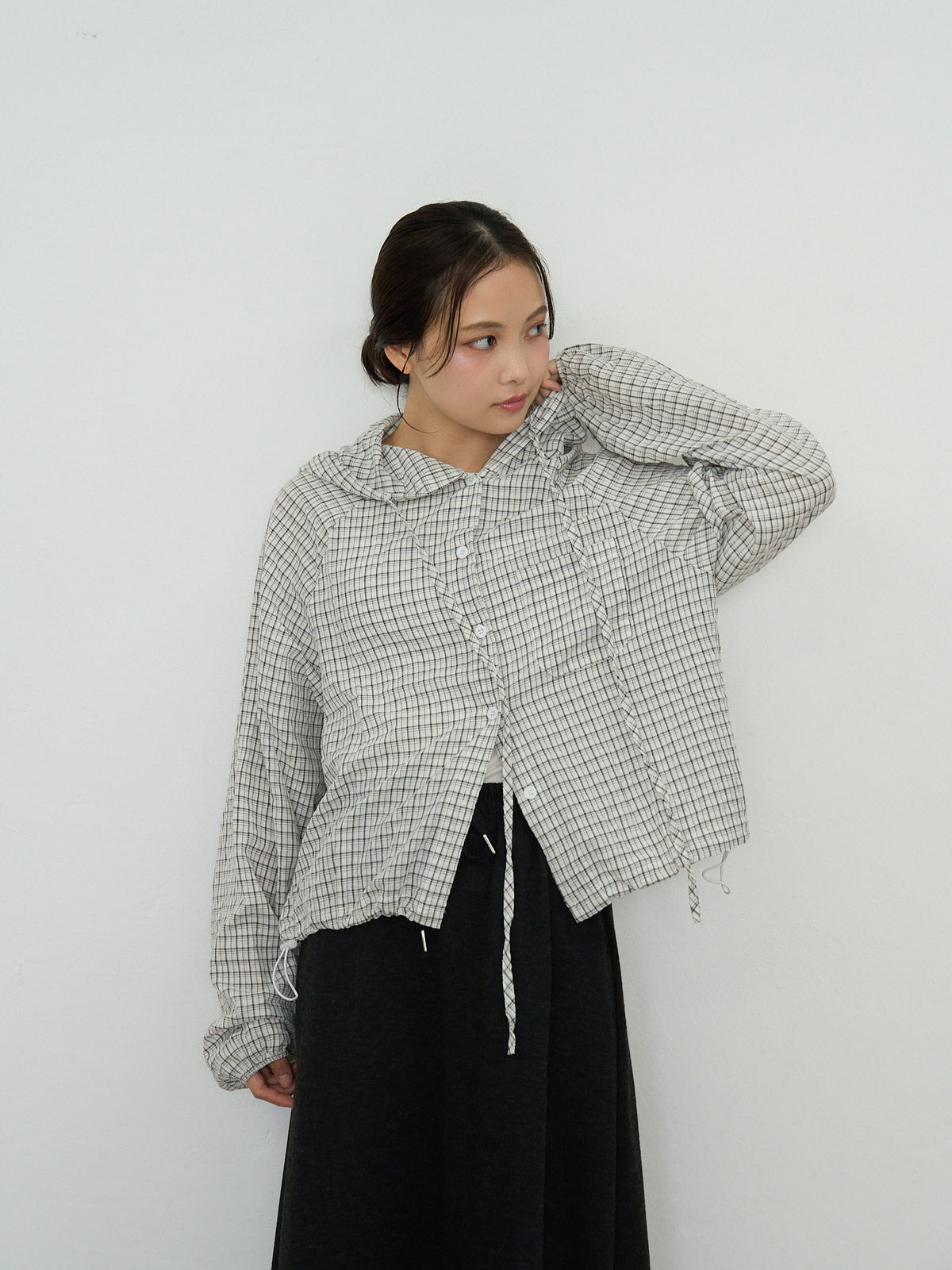 check hooded shirt