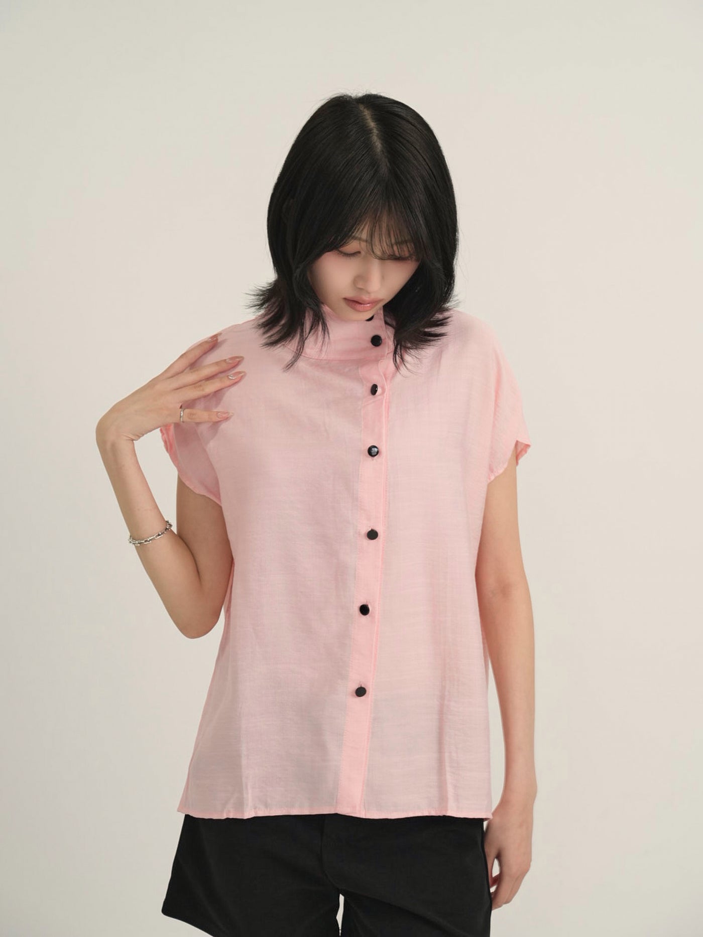 cotton linen stand collar shirt