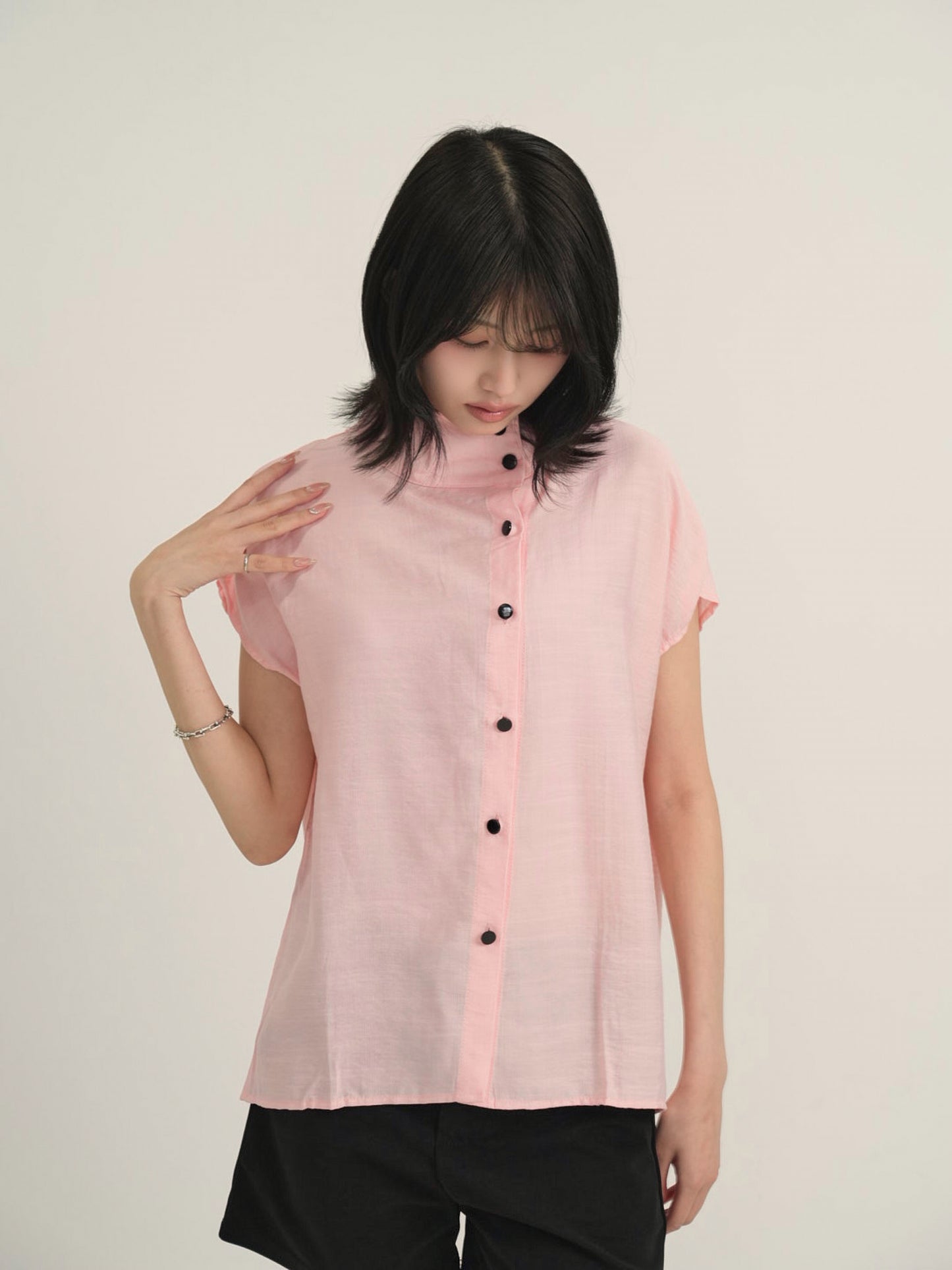 cotton linen stand collar shirt