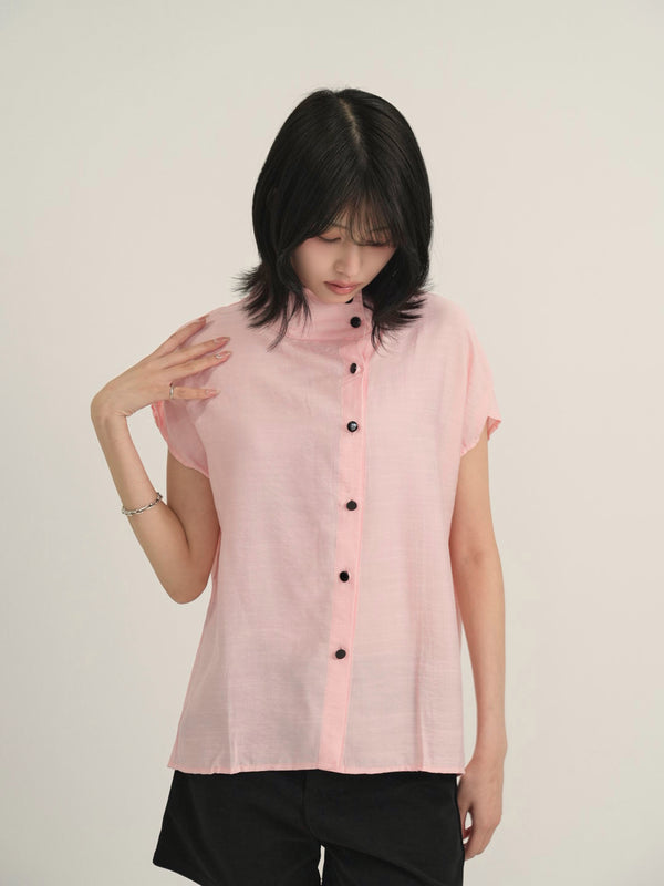 cotton linen stand collar shirt
