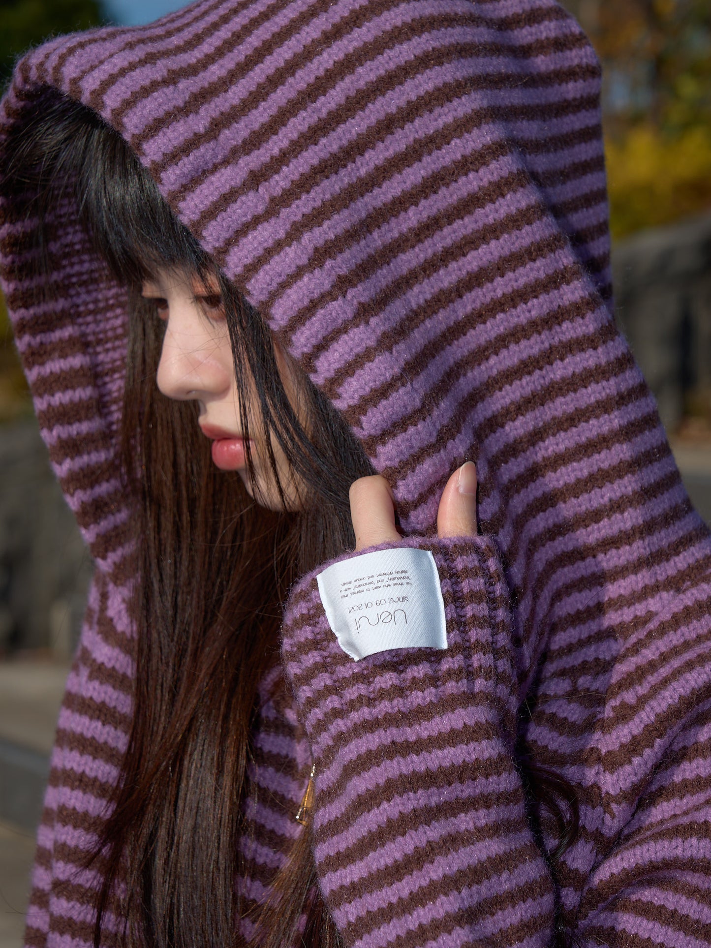 border knit zip hoodie