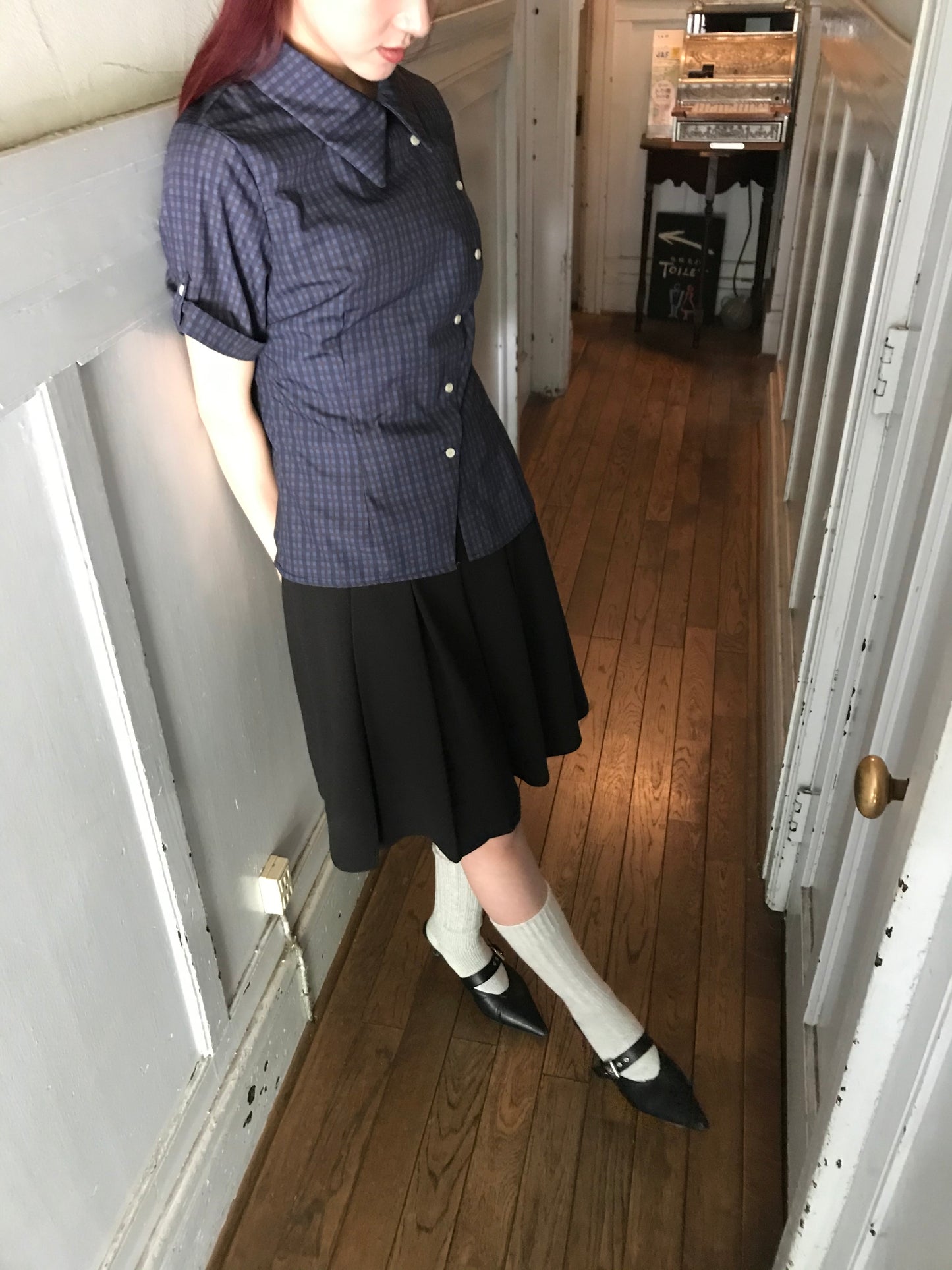 retro check button shirt