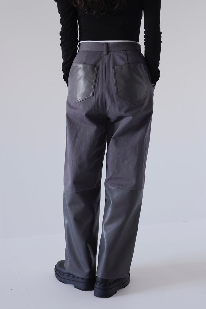 fake leather switching pants