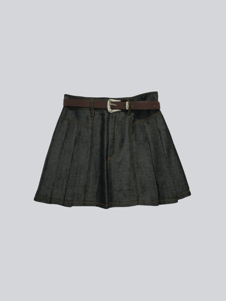 denim pleated mini skirt