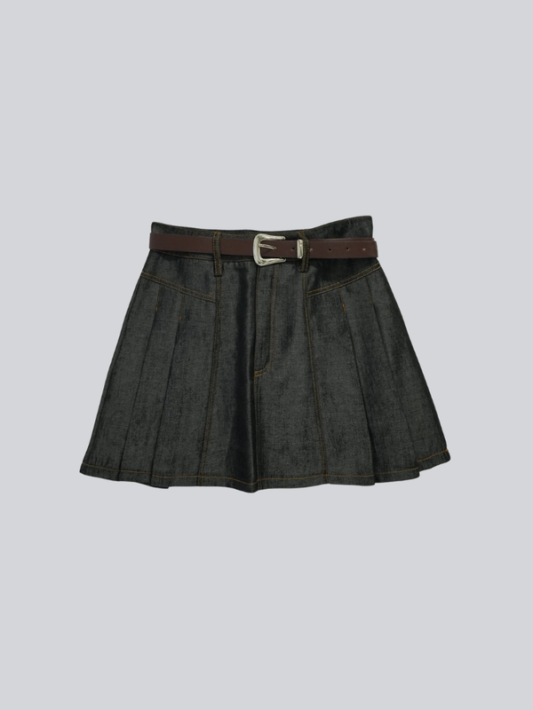 denim pleated mini skirt