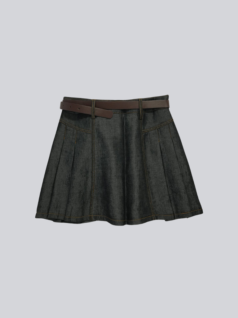 denim pleated mini skirt
