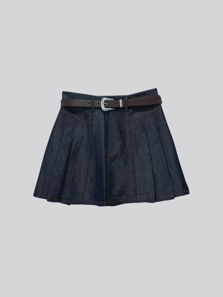 denim pleated mini skirt