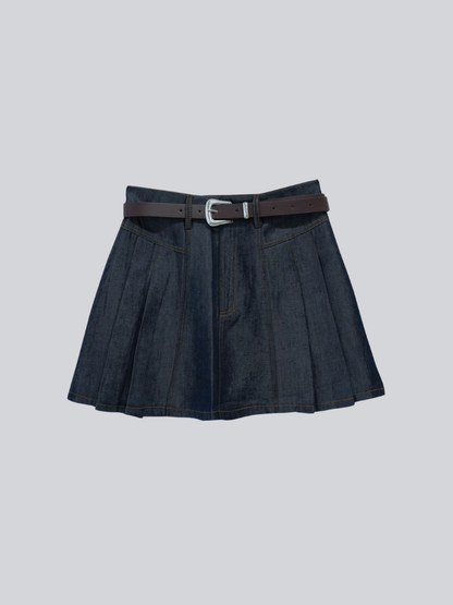 denim pleated mini skirt