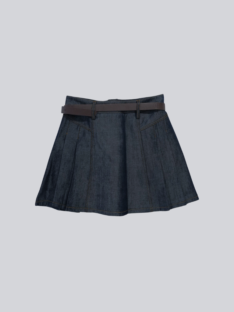 denim pleated mini skirt