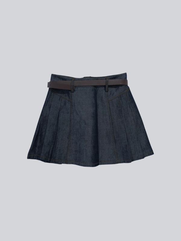denim pleated mini skirt