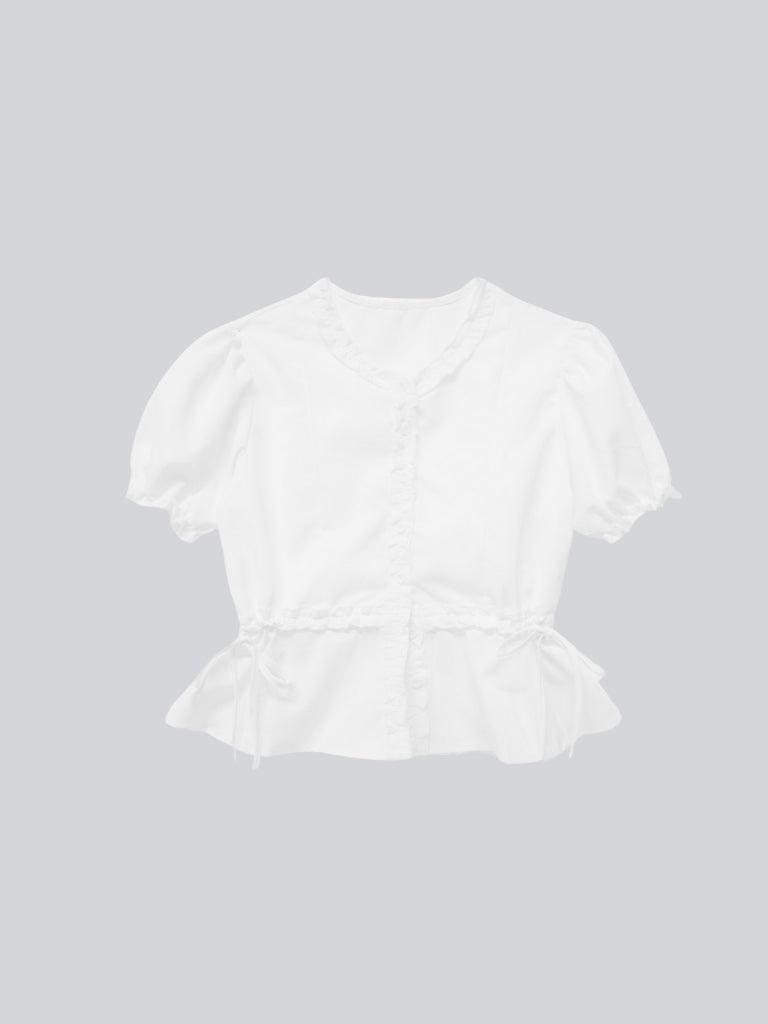 ruffle trim puff sleeve blouse