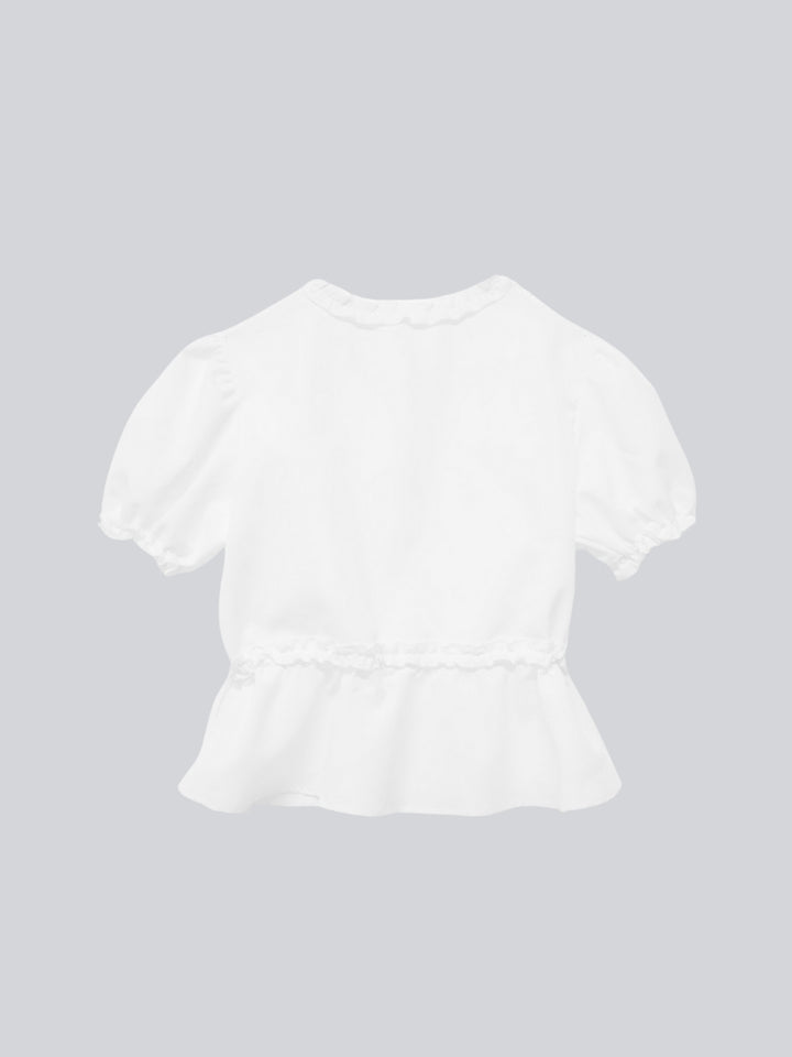 ruffle trim puff sleeve blouse