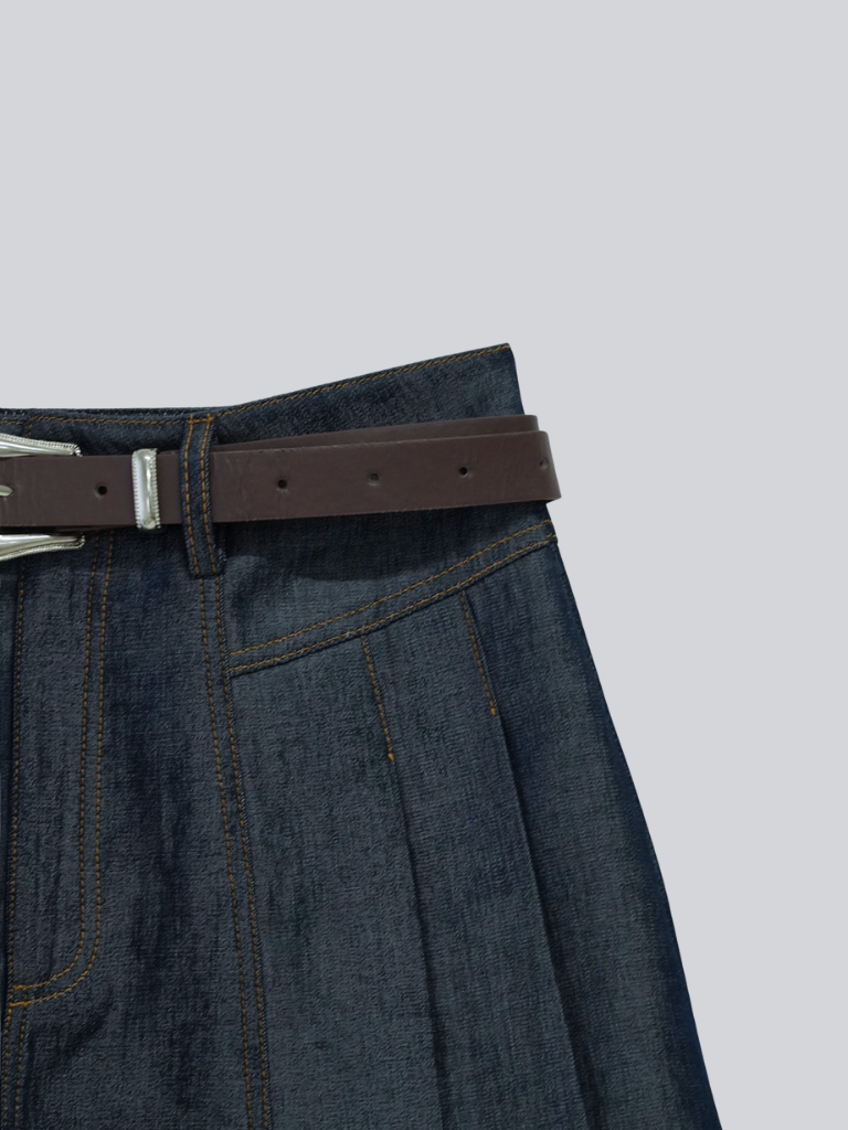 denim pleated mini skirt