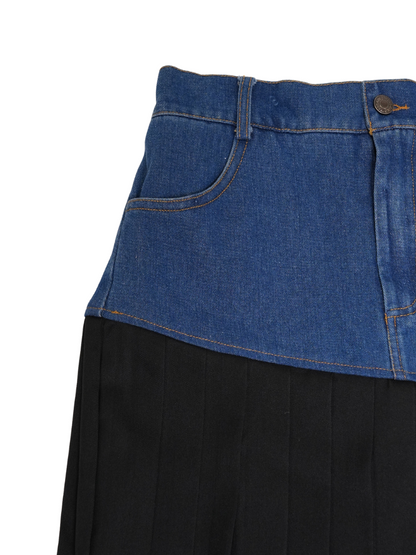 diagonal denim  pleats skirt