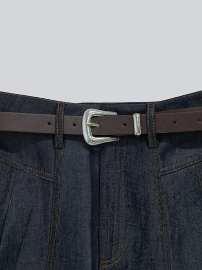 denim pleated mini skirt