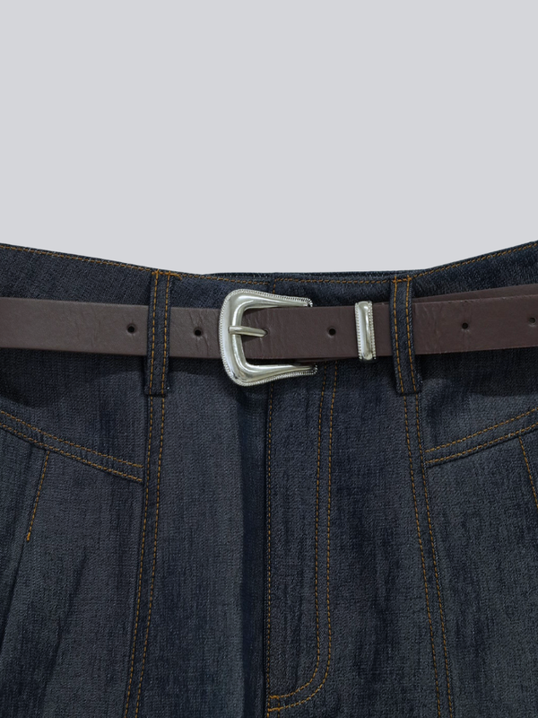 denim pleated mini skirt
