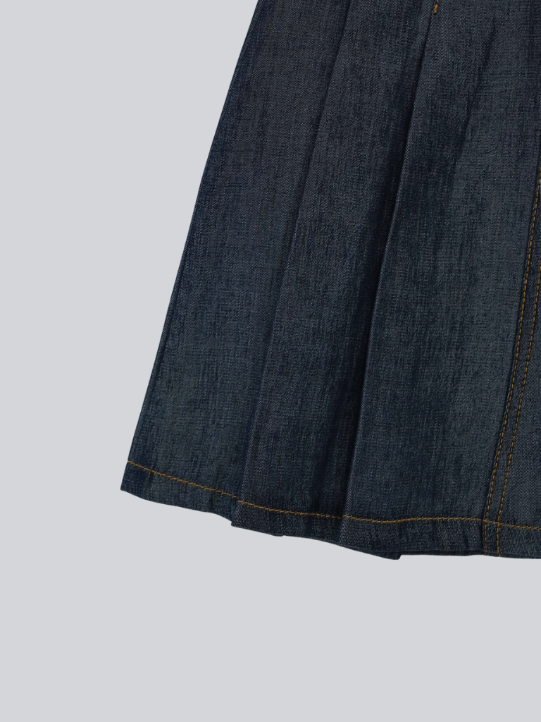 denim pleated mini skirt
