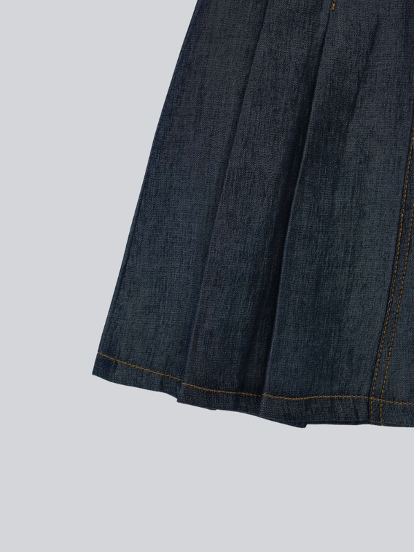 denim pleated mini skirt