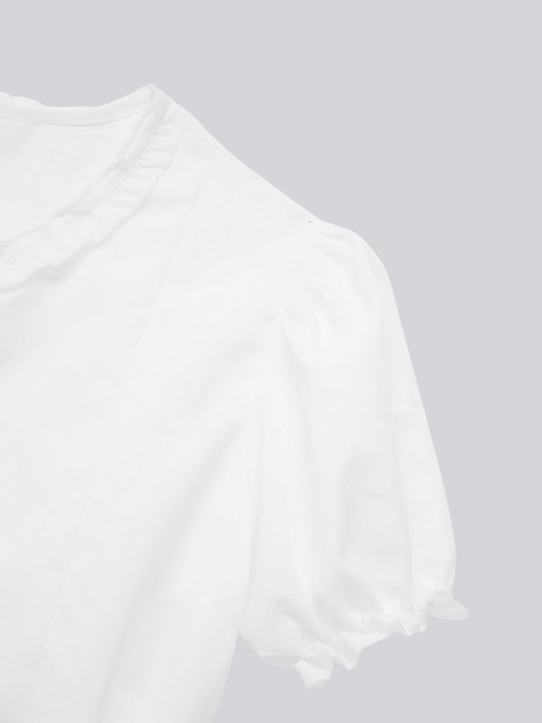 ruffle trim puff sleeve blouse