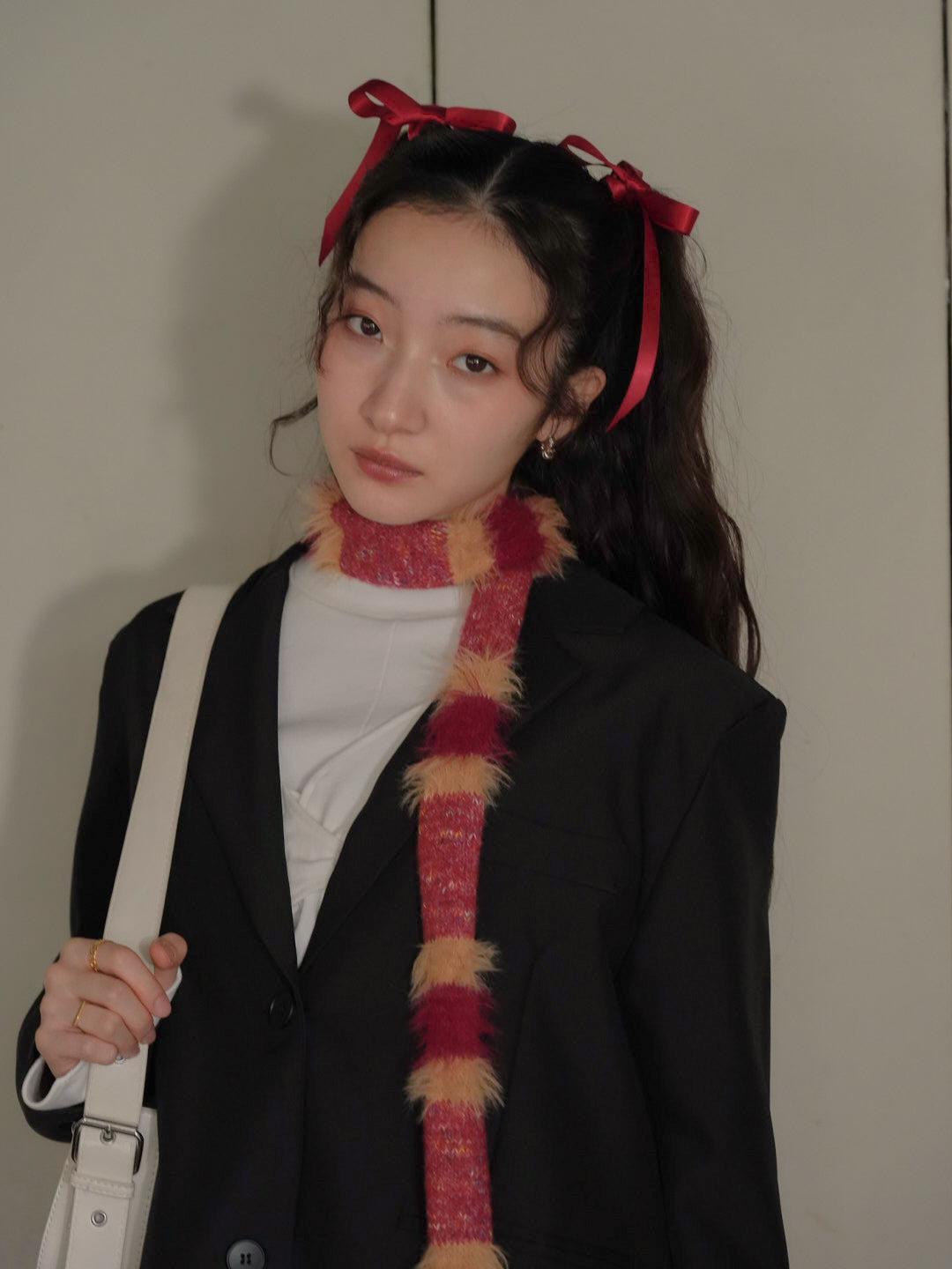 furry stripe knit muffler