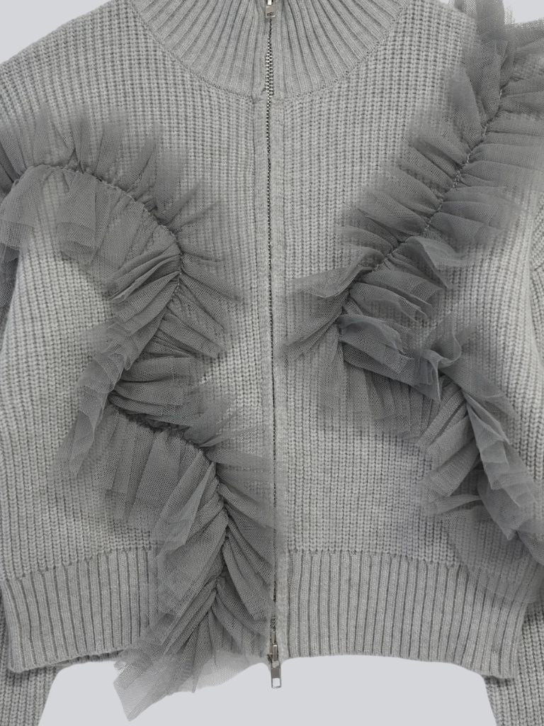 sheer frill zip knit