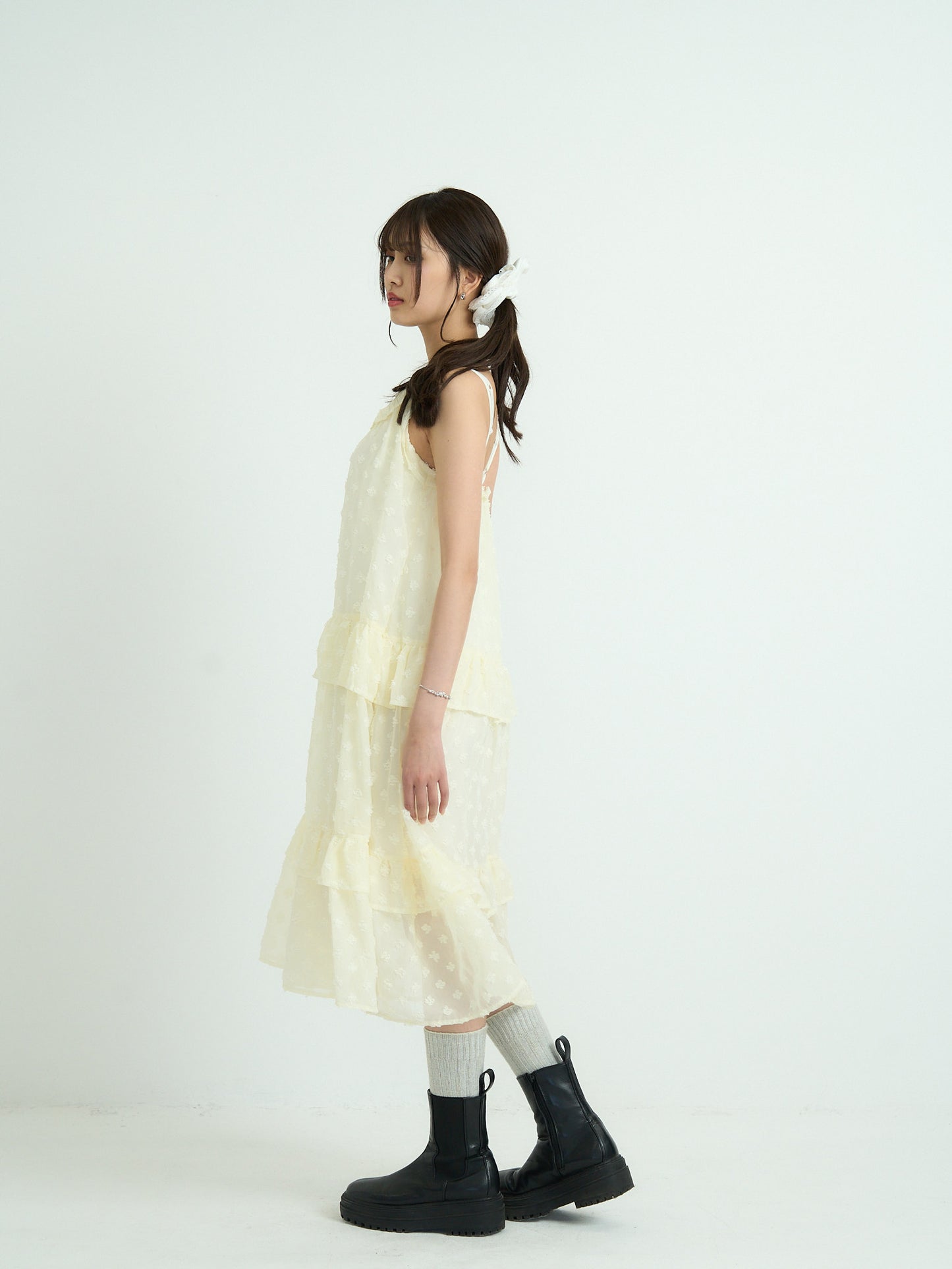 dot chiffon tiered dress