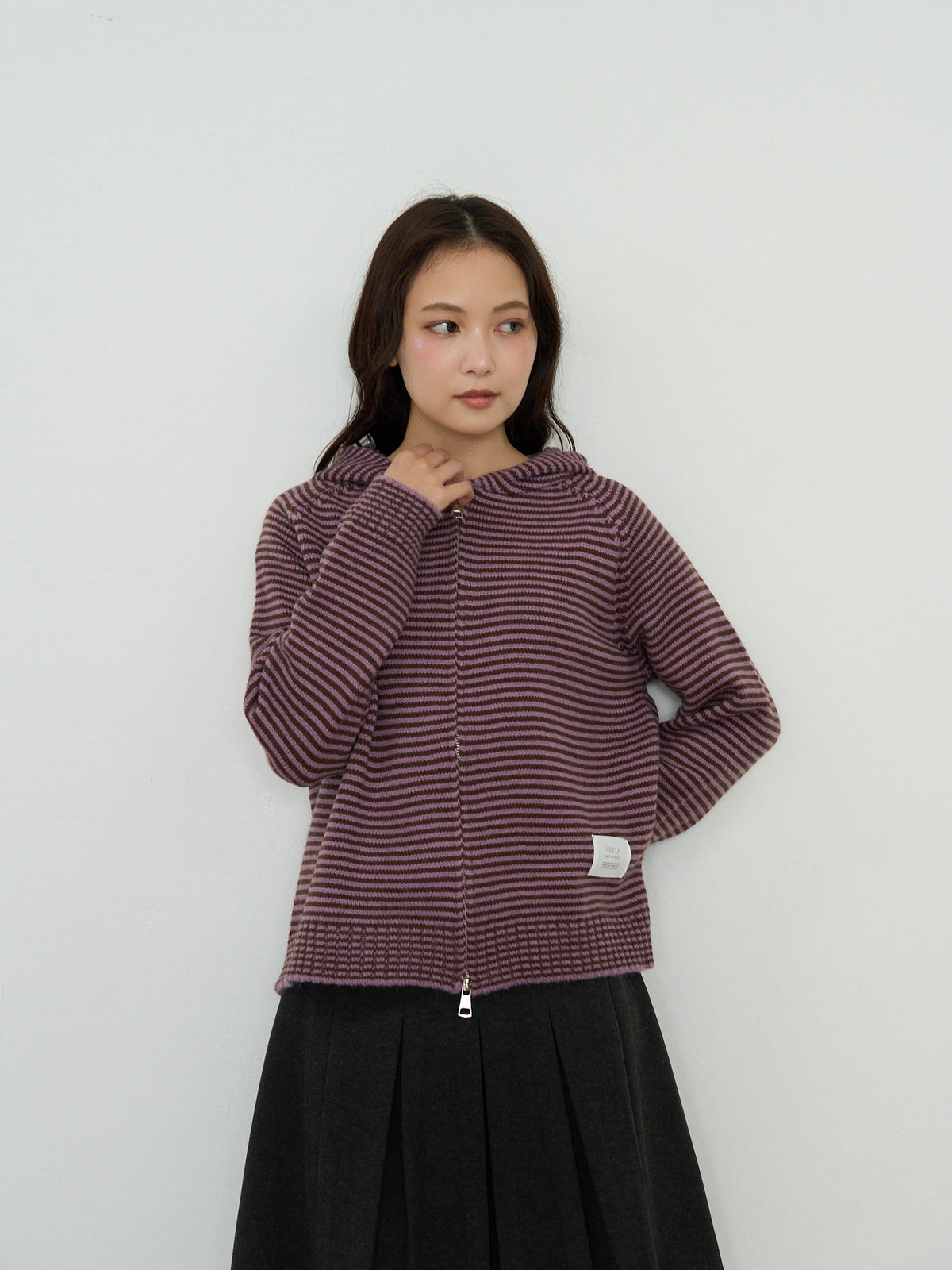 border knit zip hoodie