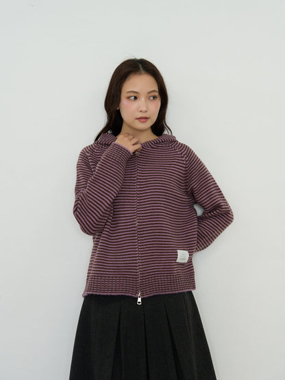 border knit zip hoodie