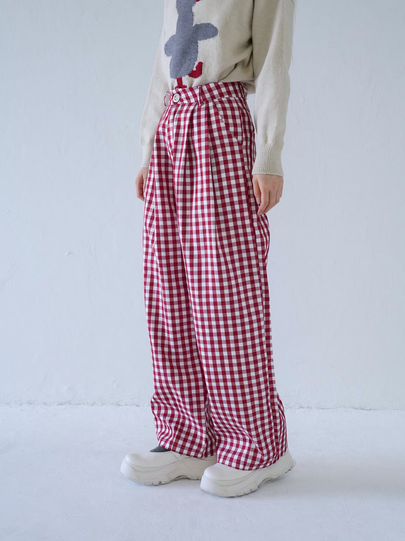 【 3営業日以内に発送予定 】gingham check wide pants