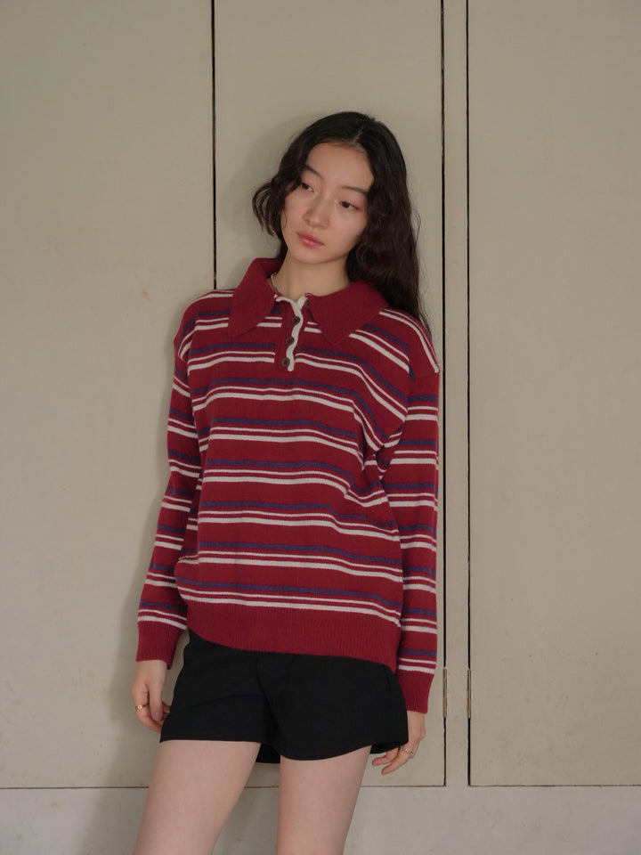 retro stripe collar knit