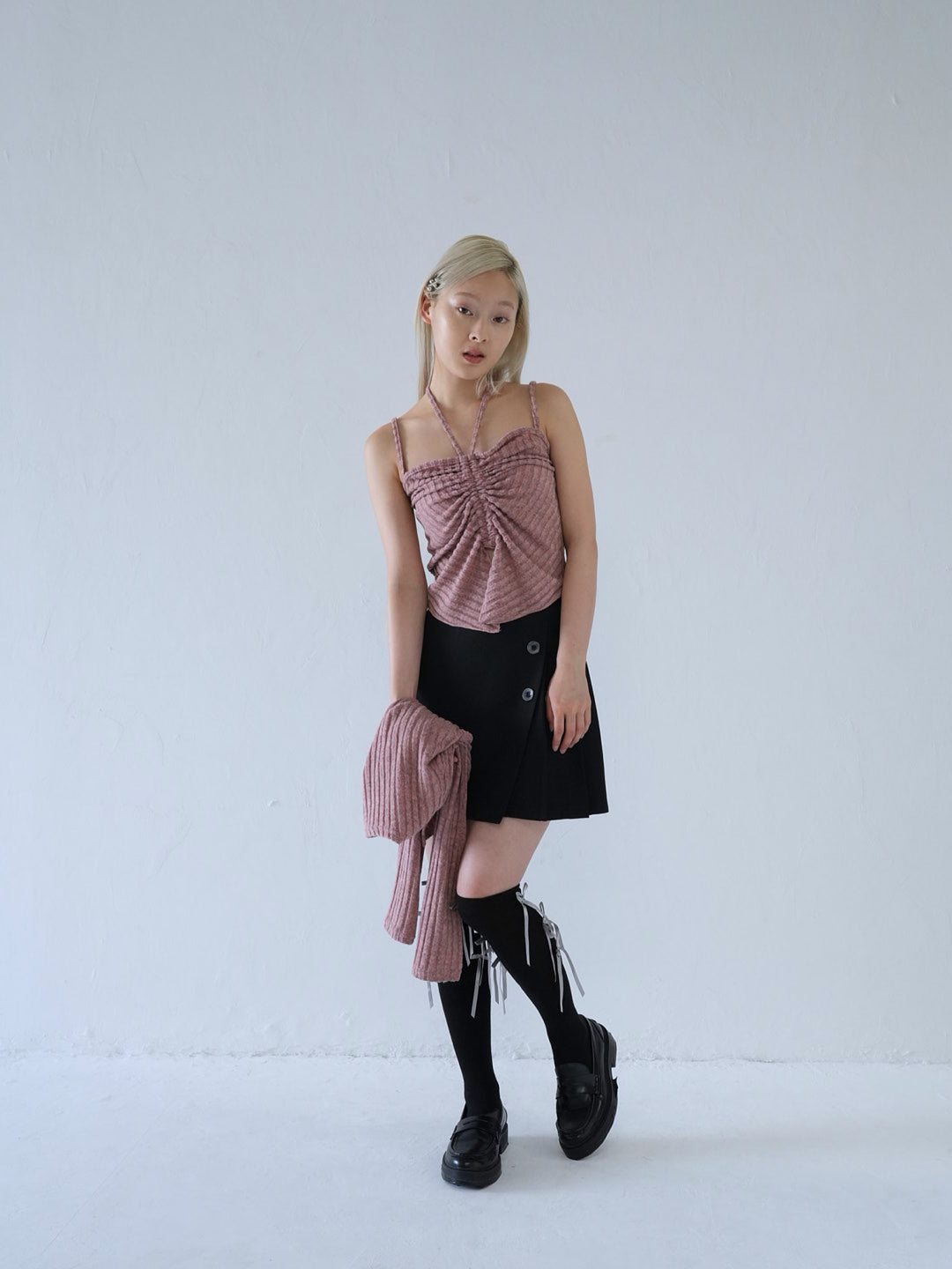 【 10月上旬発送予定 】ribbed ruched cami & cardigan set