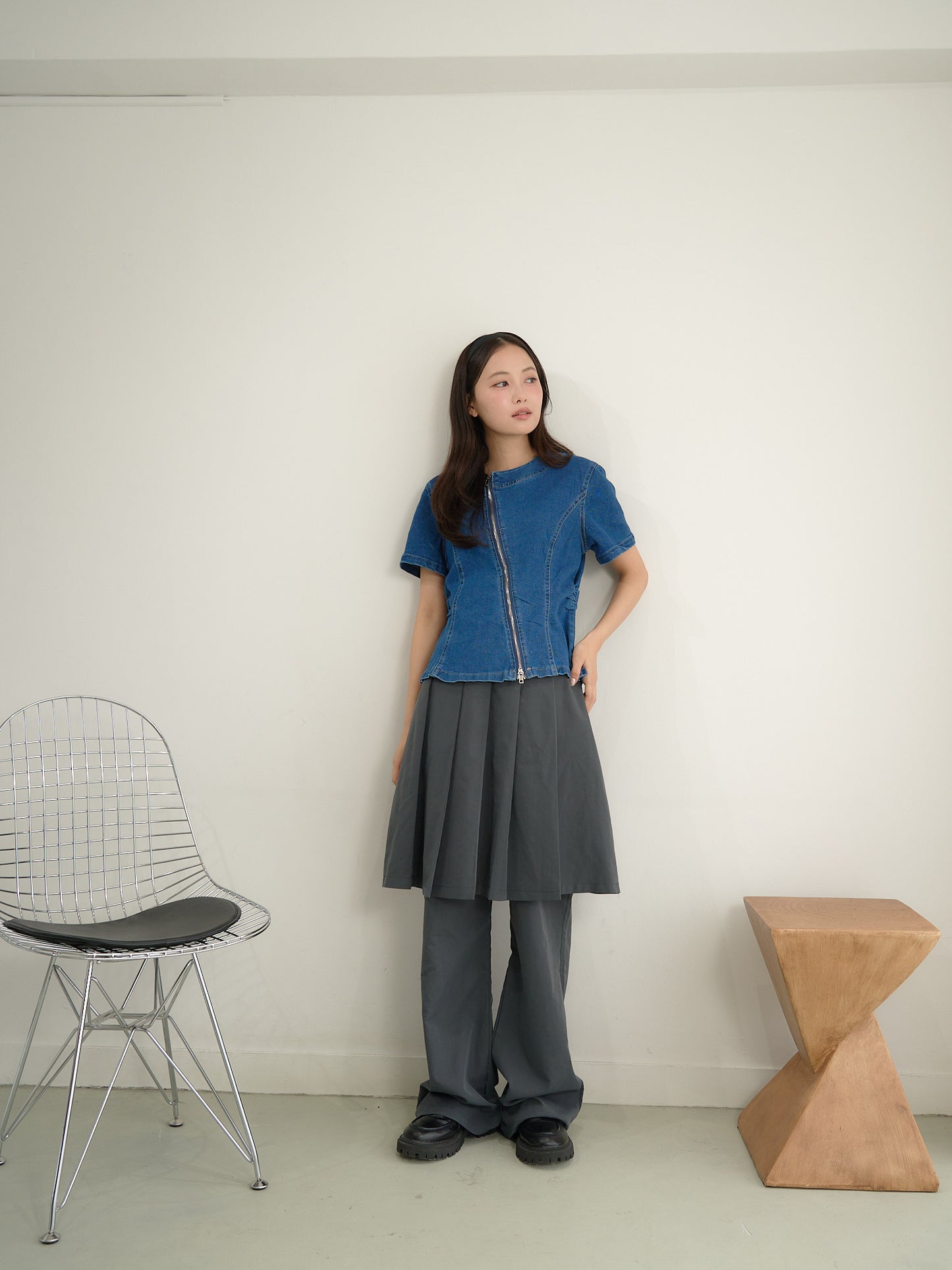 zip denim top