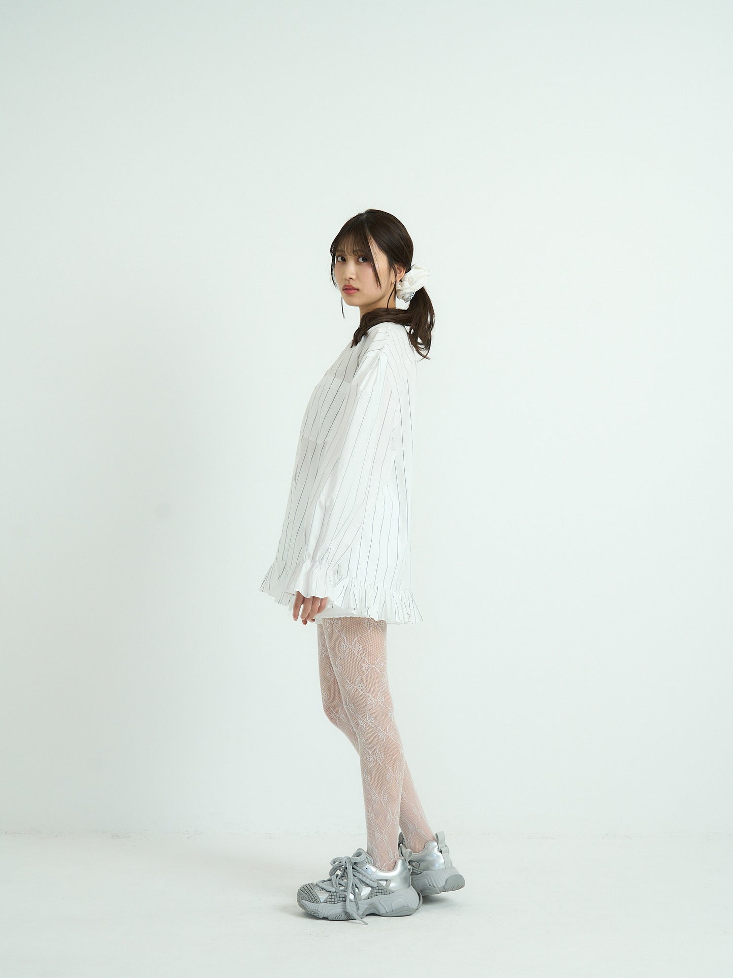 stripe frill big blouse