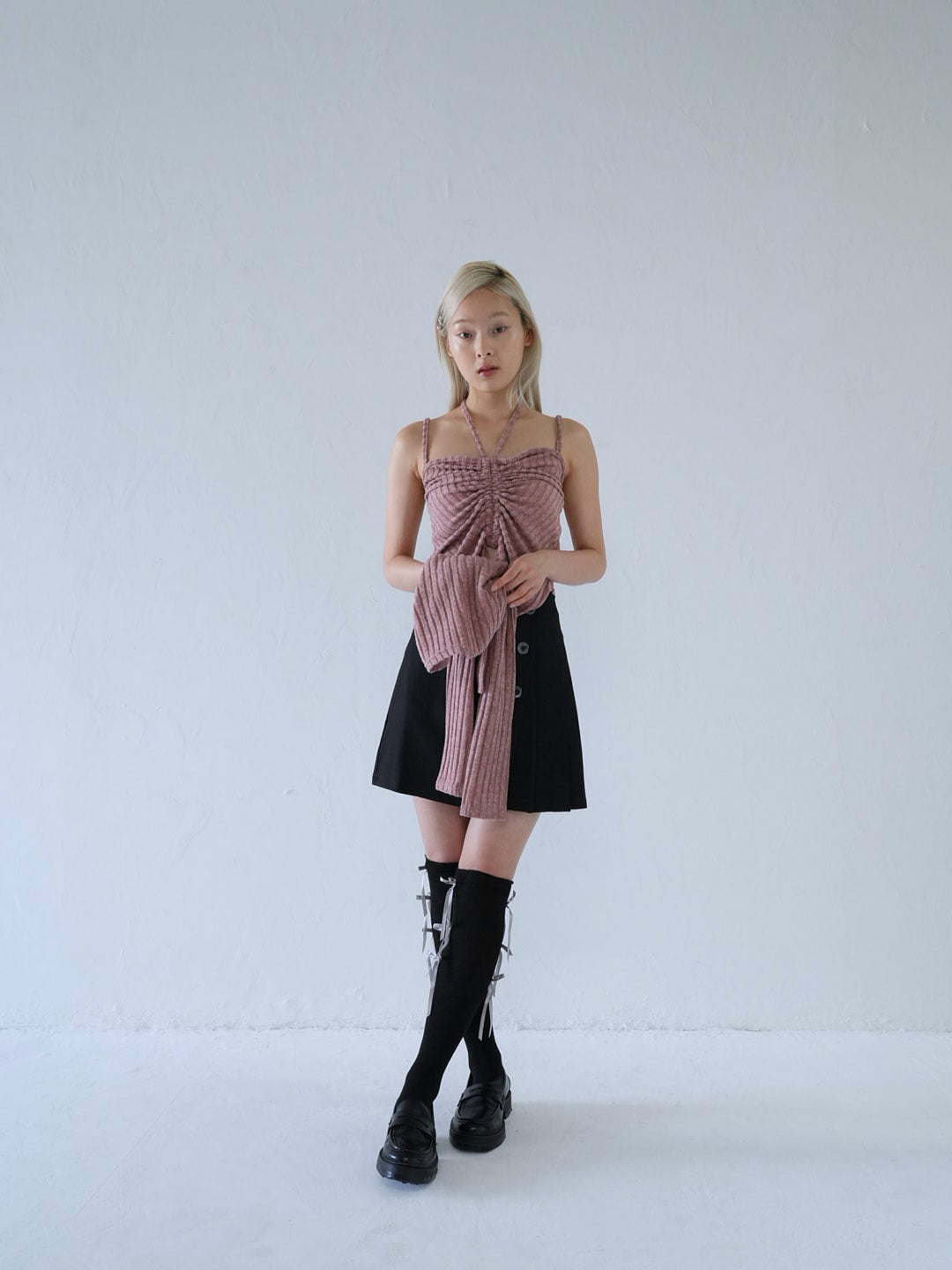 【 10月上旬発送予定 】ribbed ruched cami & cardigan set