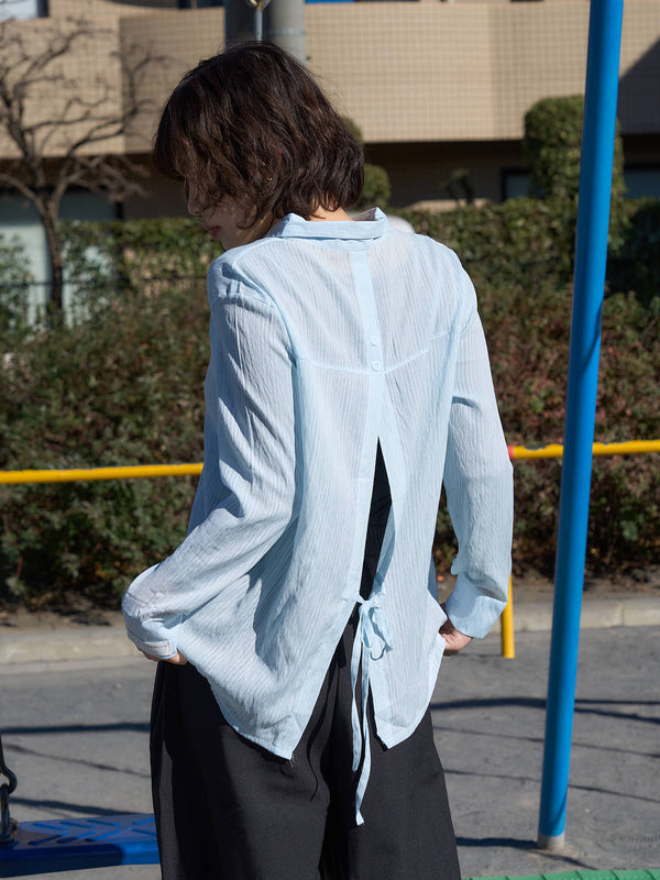 リボン シワ感シャツ カジュアルガーリー レディース Uenui