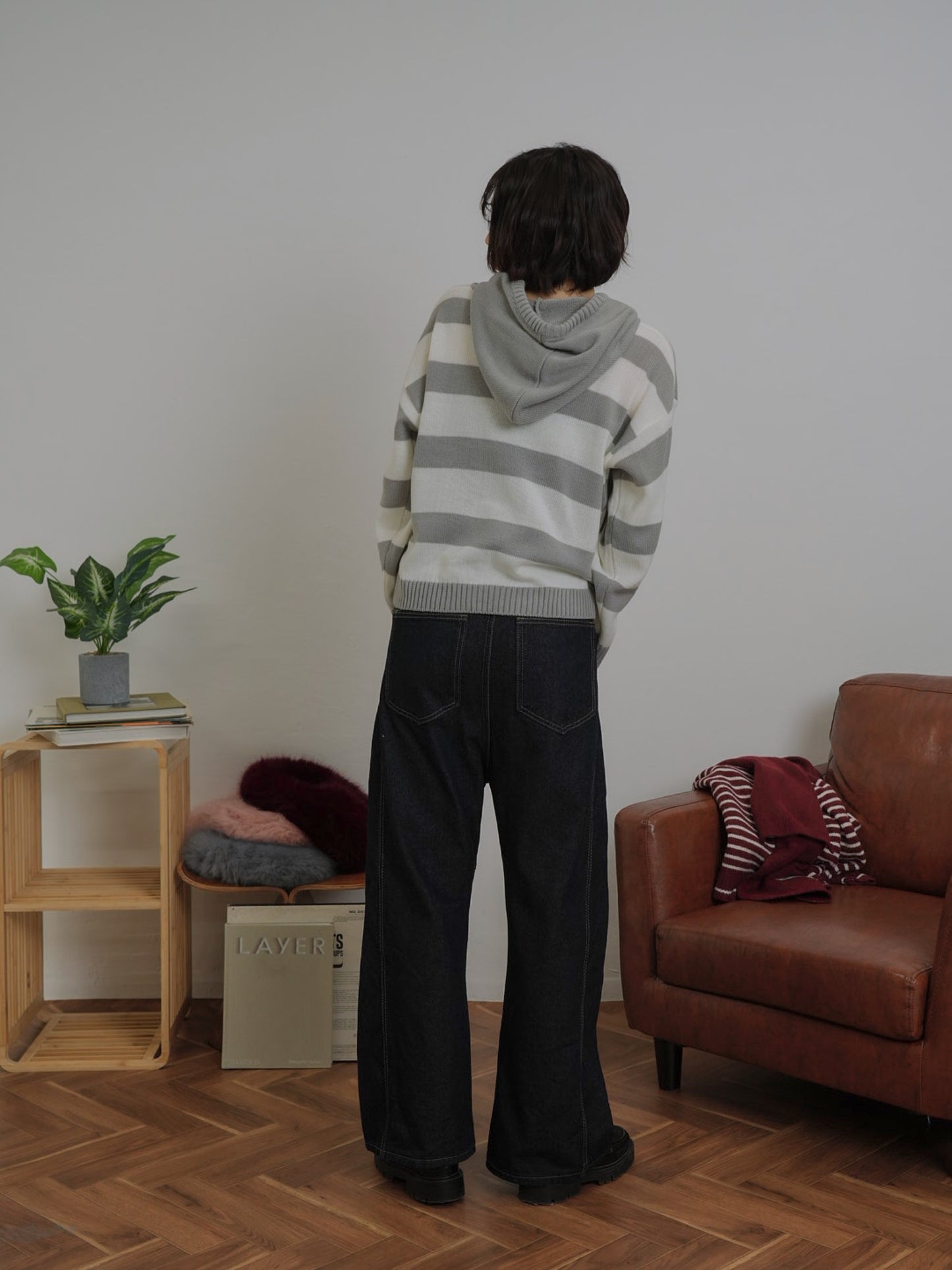 asymmetry button denim pants